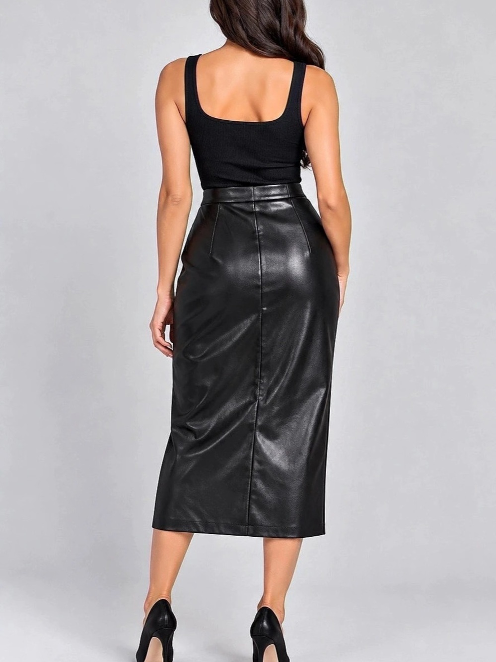 Superdown Black Faux Leather Midi Pencil Skirt Side Slit Size XS NWT - Picture 2 of 7